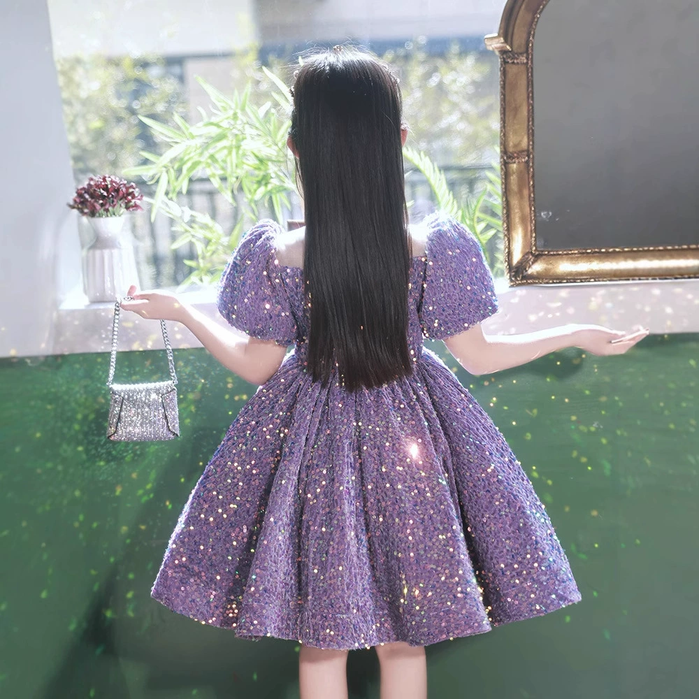 Purple nail sequins, dress, children's small princess costume, light luxury style, Birthday gift, for catwalk