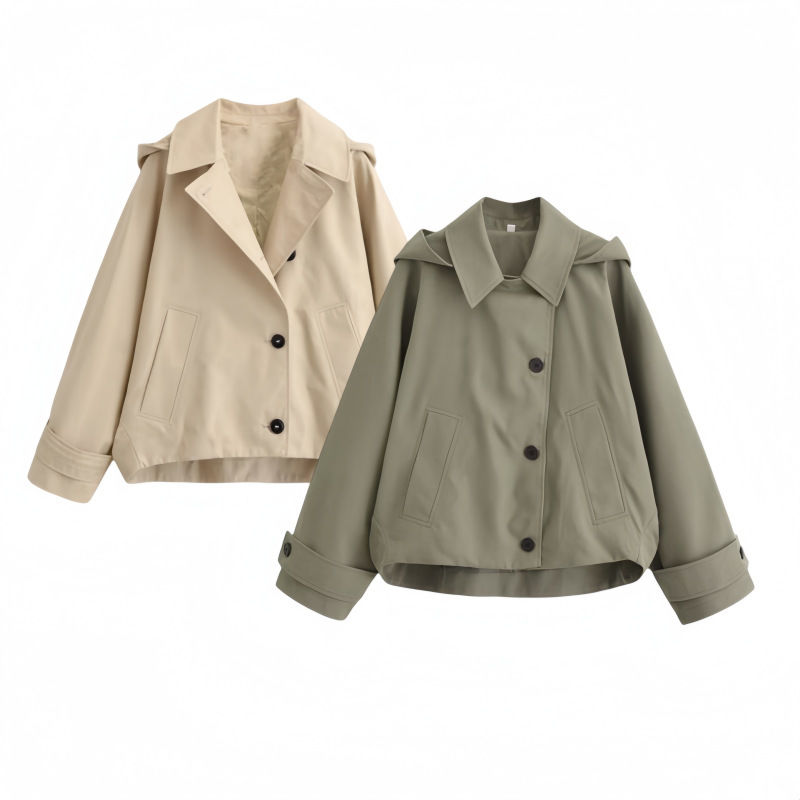 PB&ZA cross-border European and American women's clothing 2026 autumn loose cape-style hooded windbreaker jacket 0518242 PB&ZA cross-border European and American women's clothing 2026 autumn loose cape-style hooded windbreaker jacket 0518242