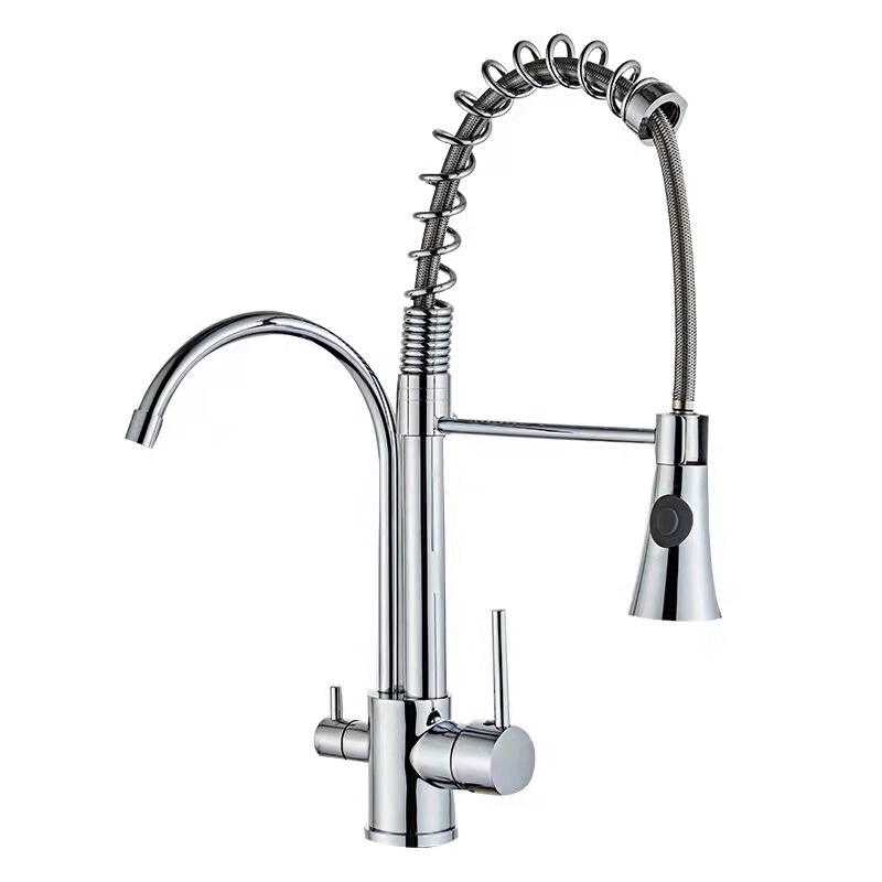Commercial Pull Out Flexible Mixer Faucet 3 Way Pre Rinse Kitchen Sink with Drinking Water Tap