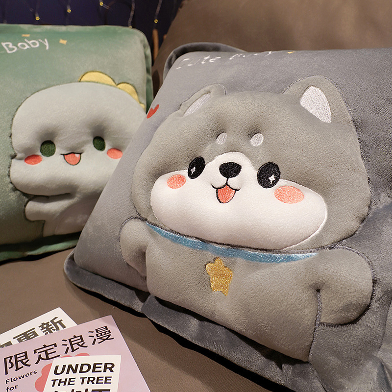 Manta de almohada de dibujos animados almohada de calentamiento de manos edredón de doble uso de aire acondicionado de oficina manta dos-en-uno coche almohada para dormir