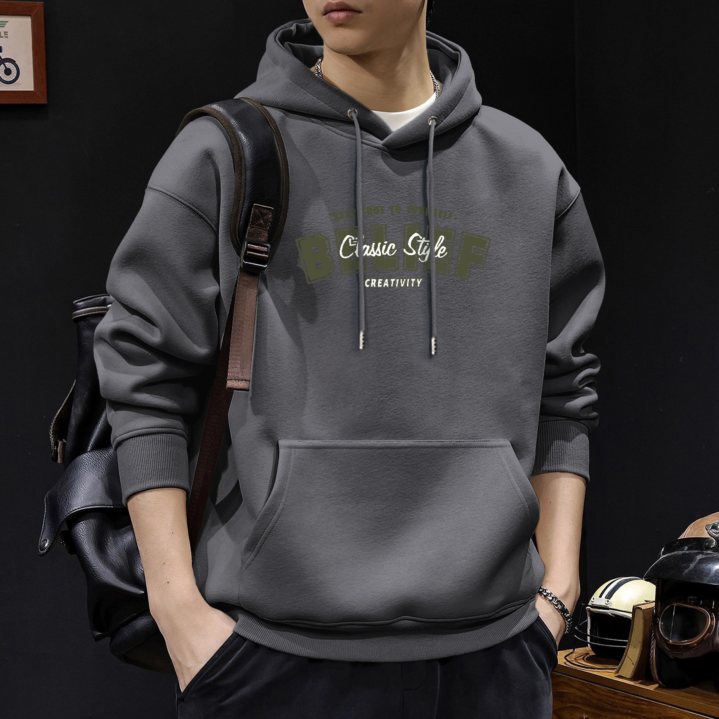 Suéter hombre encapuchado primavera y otoño estilo americano pesado pesado invierno más chaqueta de terciopelo nuevo abrigo de hombre de otoño