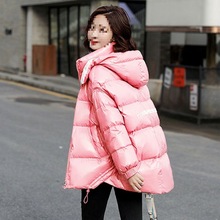 白鸭绒亮面羽绒服女短款冬季新款韩版宽松加厚大码冬装外套潮