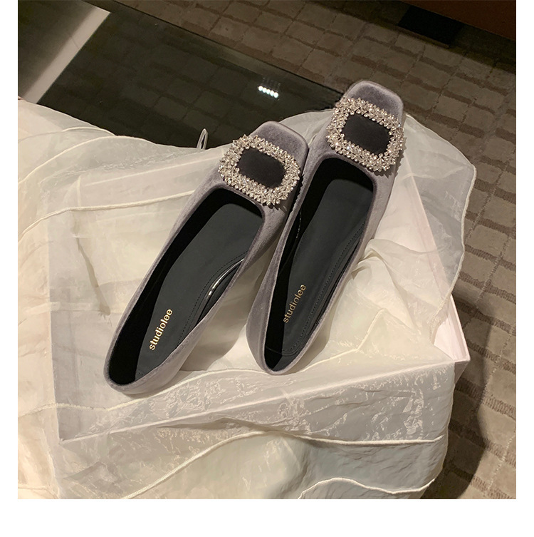 葡萄妈同款 贵气闪闪钻扣圆头高跟鞋舒适粗跟浅口单鞋女玛丽珍鞋|undefined