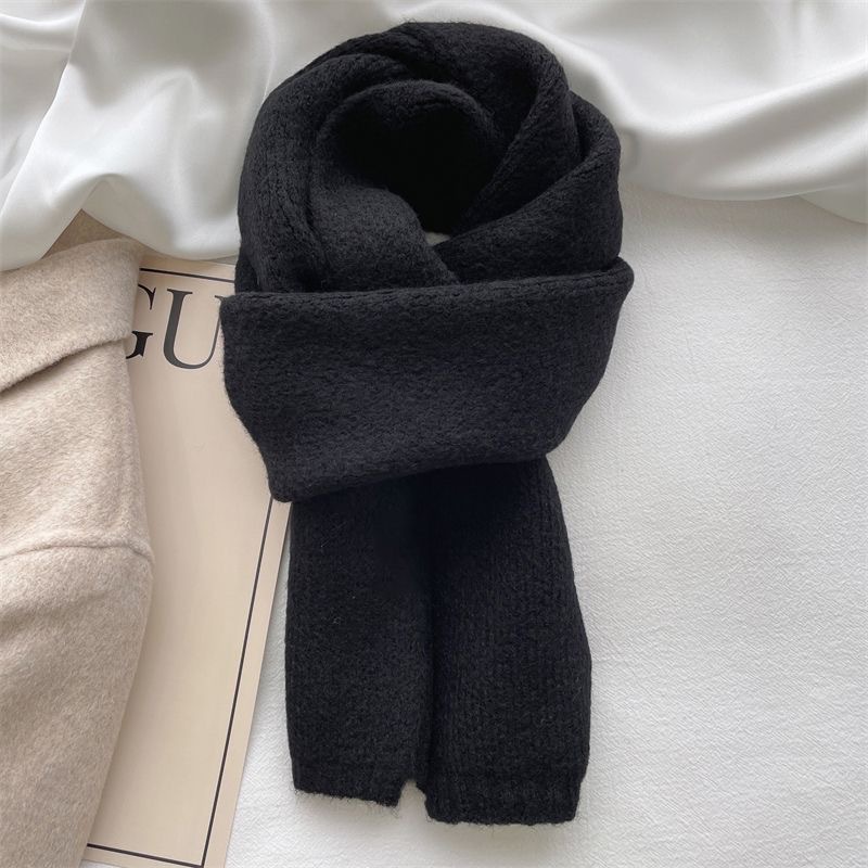 Korean Solid Color Knitted Scarf For Women Winter New Atmosphere Simple Versatile Soft Warm Lazy Style Small Neck Warmer_voghion.com