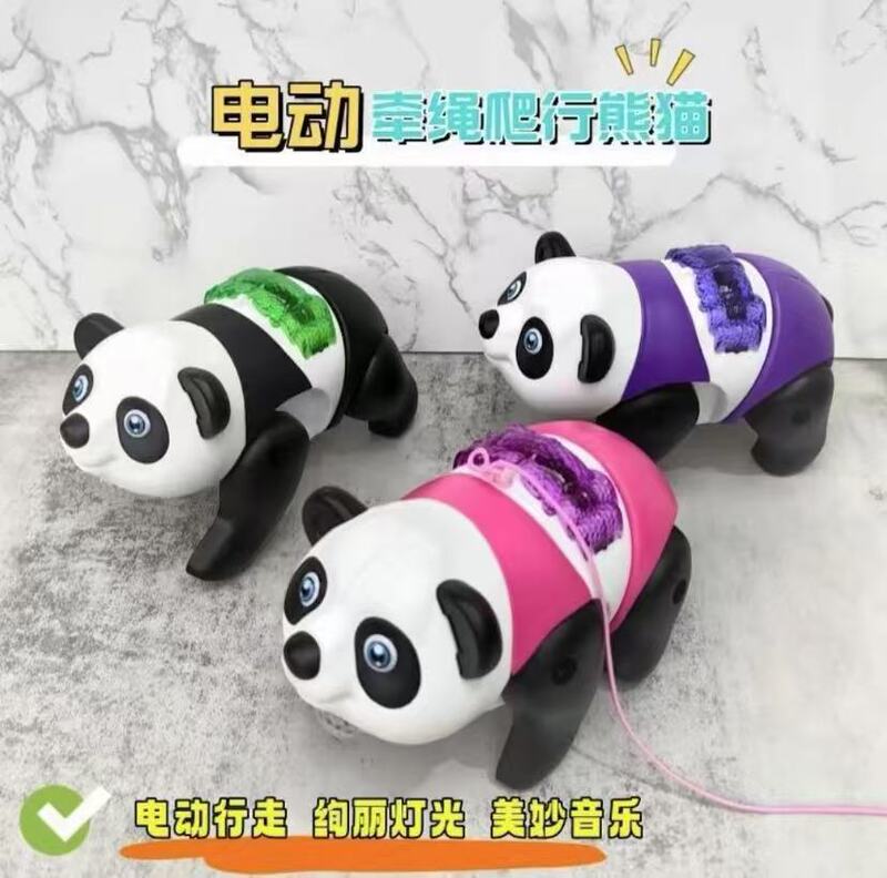 Electric Panda Walking Toy with Leash, Lights and Music, for Children Learning to Walk, Giant Panda Crawling Toy, Little Panda Street Vendor Toy