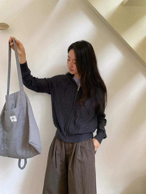 苏奈  慵懒风减龄针织外套25秋连帽针织衫简约拉链上衣fromanna|undefined