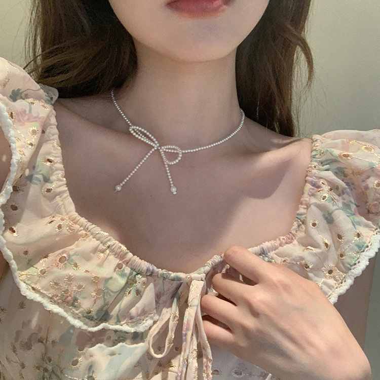 Shijia パールネックレスレディースニッチライトラグジュアリーデザインハイエンドファッション気質鎖骨チェーンネックレスセーターチェーンビーズチェーン|undefined