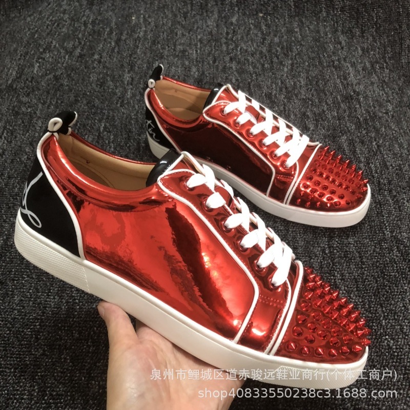 ヨーロッパ向け輸出モデル 2025cl レッドソール メンズシューズ 電気刺繍 リベット ブラック刺繍 ローカット レースアップ トレンド カジュアルシューズ|undefined