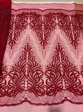 Bead Lace網紗珠管疊片刺綉面料歐美非洲時裝連衣裙綉花布JX2548