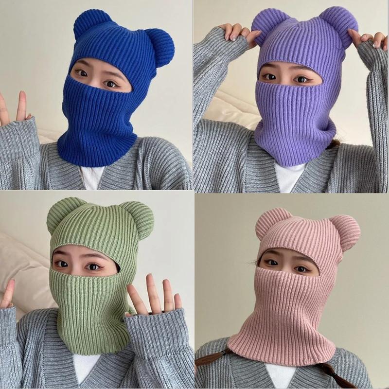 Warme Radfahren Caps Winter Gestrickte Ski Schal Hut Bär Ohr Sturmhaube Hut Bonnets Beanie für Männer Frauen Outdoor Sport Mit Kapuze – Detail 1