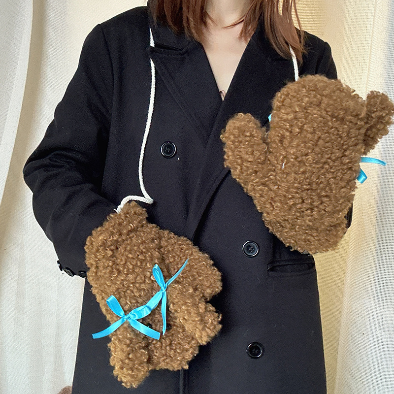 Lazy Holiday~Shop/Teddy Hairy Cartoon Cute Gloves Hat Scarf 3-Piece Set for Autumn and Winter Warmth_voghion.com