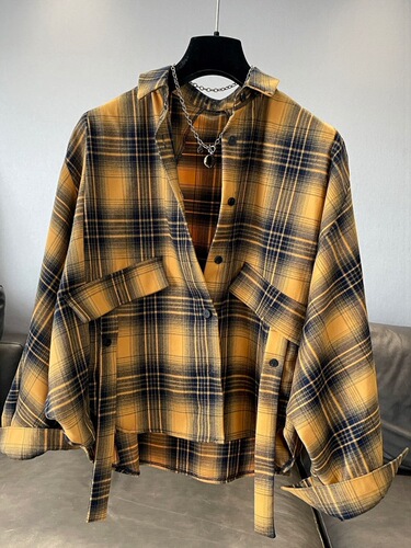 Bat-sleeve plaid shirt, women's morning and autumn clothes, 2025 this year's new spring and autumn long-sleeved shirt, thin coat