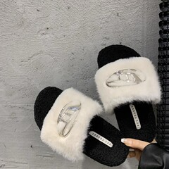 厚底毛毛拖鞋女外穿加絨拖2023新款秋冬季復古休閒一字拖毛絨棉拖