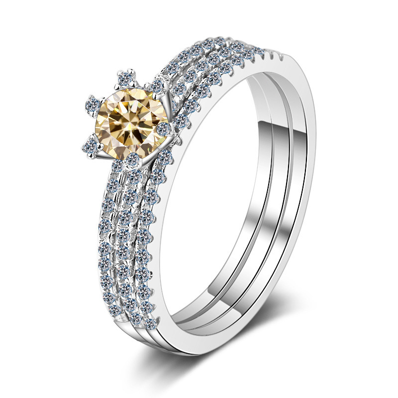 2022 nuevo anillo de diamante de plata 925 un quilate de diamante de mosaico colorido anillo de tres anillos