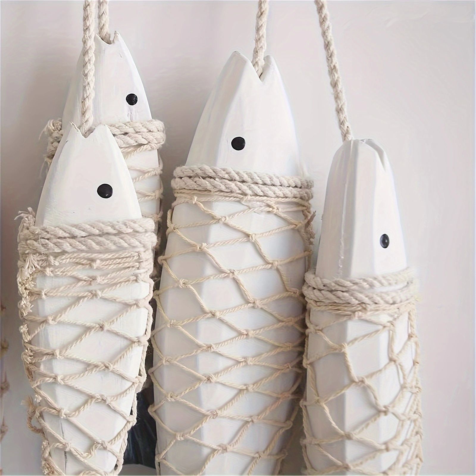 Estilo océano creativo hogareño bar KTV simulación de madera maciza pescado de madera tejido cadena de pescado pequeño colgante decoración artesanía