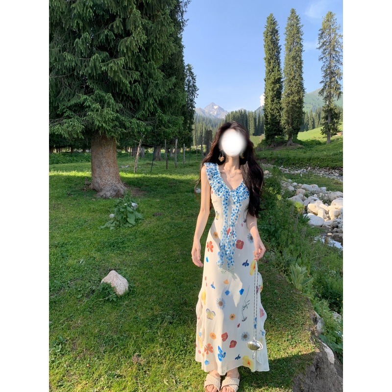 一颗甜桃yikett《杜乐丝花园》印花连身裙女夏日绝美多巴胺小裙子|undefined