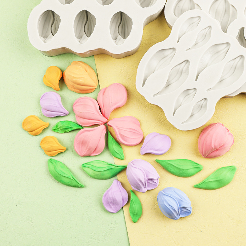 Raspador flor tulipán flor hoja molde de silicona pastel de bricolaje decoración chocolate horneado pétalos molde de hoja