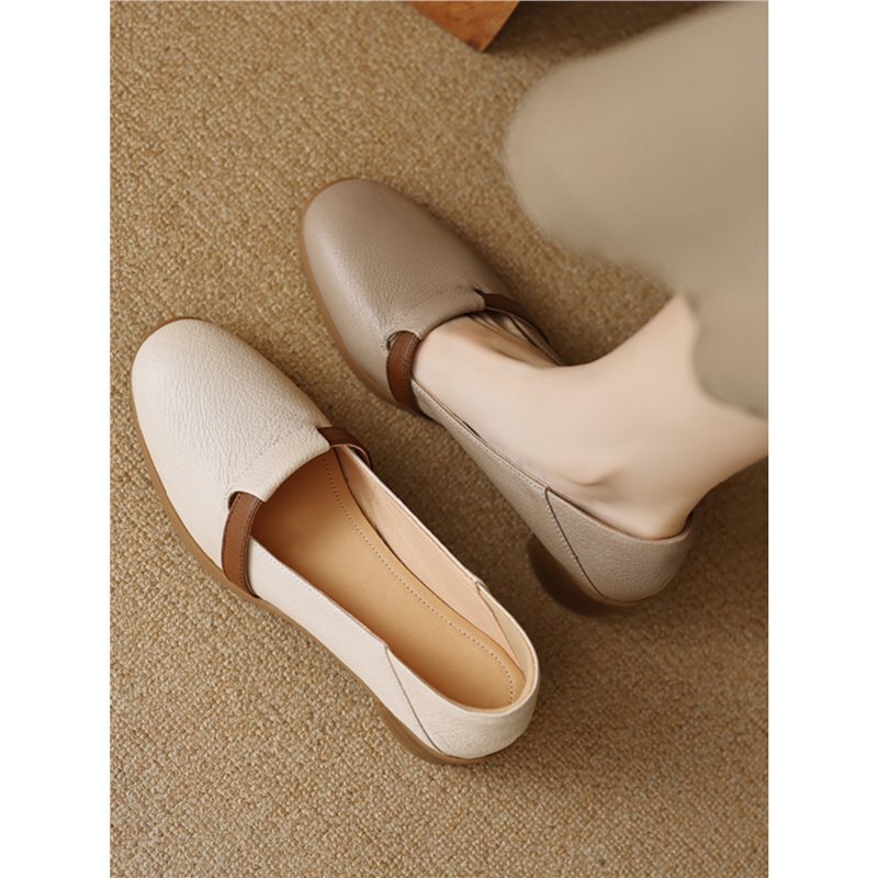 5cm French Retro Thick Heel Pumps Women's Soft Leather Soft Sole Round Toe High Heel Loafers Small Leather Shoes 40