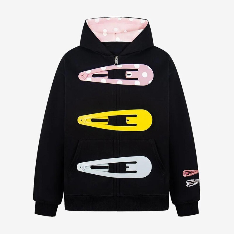 Unique girly style Harajuku fun large hairpin print loose long-sleeve hooded sweatshirt casual versatile women's jacket Unique girly style Harajuku fun large hairpin print loose long-sleeve hooded sweatshirt casual versatile women's jacket
