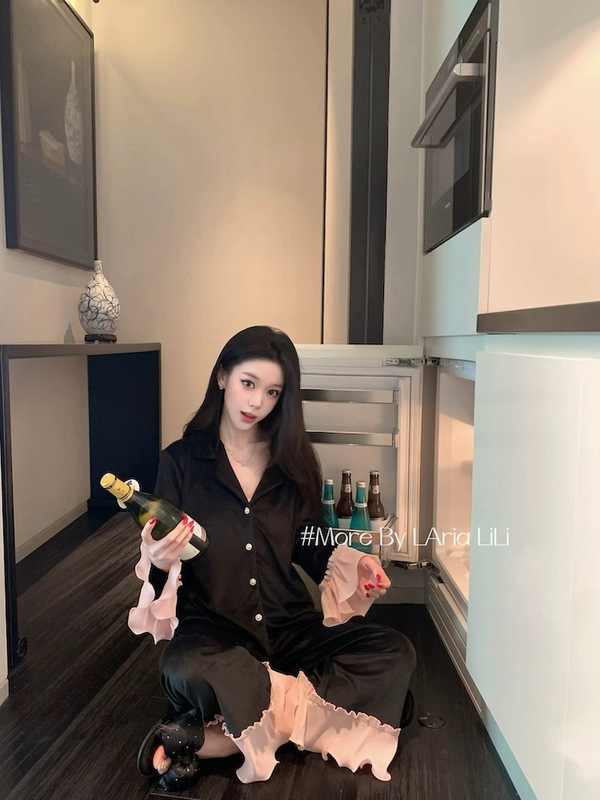 秋冬新款海岛绒睡衣女荷叶边少女甜美氛围感喇叭袖宫廷风家居服|undefined