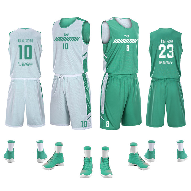 両面バスケットボール服セット男性夏ベストトレーニング試合チーム服ベストコート通気性学生運動印字|undefined