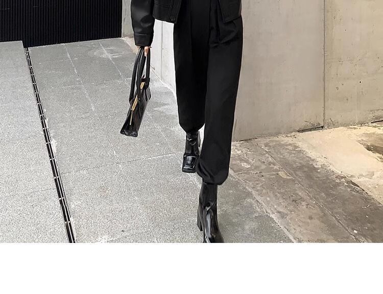 Women's Leather Jacket Black Retro Style Fashion Autumn Top_voghion.com