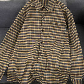 春秋格子长袖衬衫男复古休闲潮牌港风日系痞帅青少年法式宽松衬衣