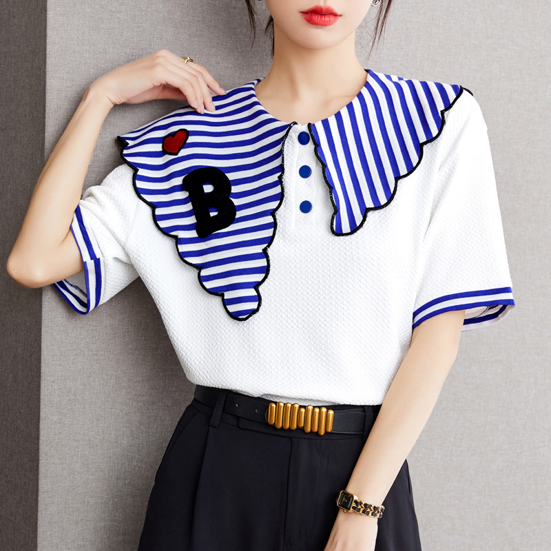 Navy summer shiffon design T-shirt
