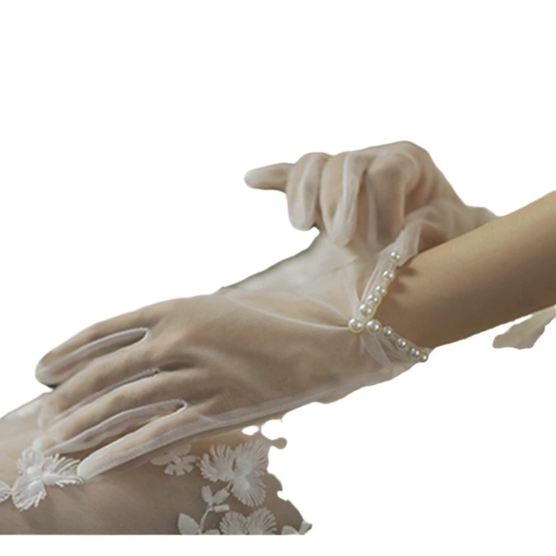 Свадебные перчатки Жемчужно-белая свадебная церемония атласная кибер-популярная фотография Мори свадебная фотография Короткий кружевной бант