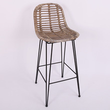 北歐家用藤編吧椅配鐵腿陽台靠背露天休閑高腳餐椅創意吧台凳批發