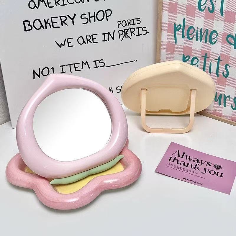 Peach Meng Fun Dressing Mirror Student Dormitory Carry-on Small Round Mirror Desk Home Desktop Portable Makeup Mirror
