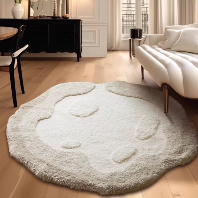 French Cream Style Irregular Round Flocking Carpet Living Room High Plush Cloakroom High-End Bedroom Bedside Blanket