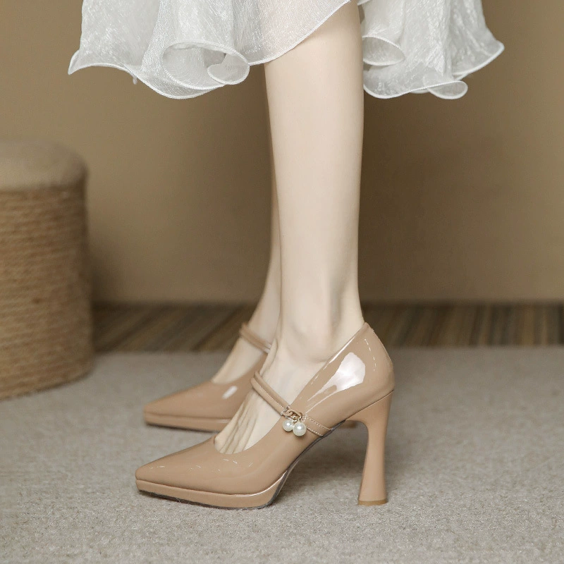 9828-1 красивые туфли на высоком каблуке для женщин 2023 Осенние новые лакированные туфли на шпильке Мэри Джейн элегантные однослойные туфли