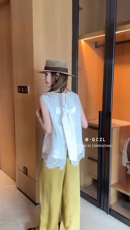 2025 新しい夏スタイルの年齢を軽減するボウレースステッチノースリーブベストシャツ女性のスリムで多用途なチョッキトップ|undefined
