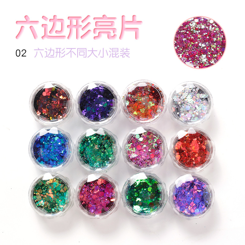 Brillo de uñas polvo tamaño mezclado brillo sirena JI lentejuelas de uñas estrella de cuatro ángulos mezclado flash Corea del Sur grandes lentejuelas gradiente