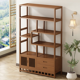 New Chinese-Style Antique Shelf Tea Room Storage Rack Tea Display Cabinet Non-Solid Wood Partition Multi-Treasure Cabinet Living Room Ornament Shelf
