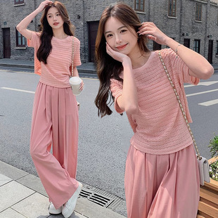 Summer Korean Style Simple Daily Travel Suit Slimming Loose Casual Trousers Short Short-Sleeved Tops for Sports