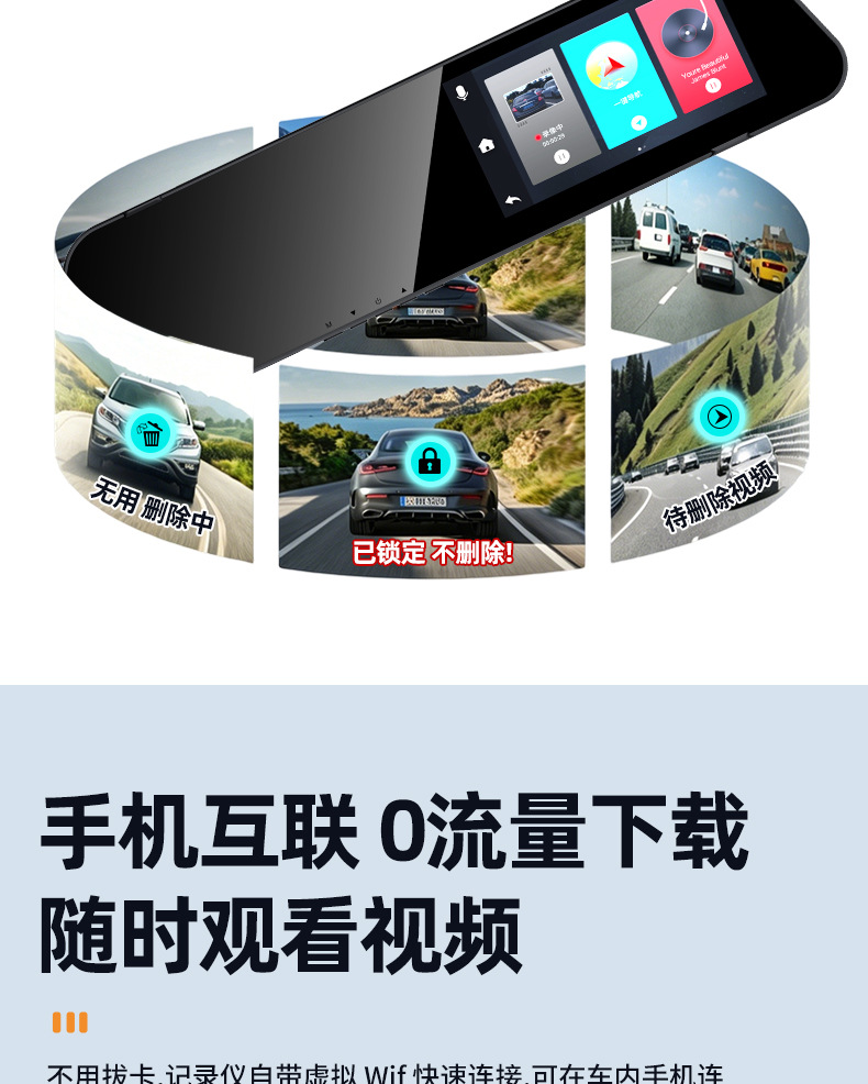 Y rearview mirror 1080P dashcam with IPS screen, night vision, dual front and rear recording, parking monitoring, universal