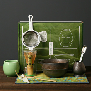 Matcha bowl stoneware with mouth Japanese style matcha suit tea bamboo brush ceramic Song Dynasty tea ceremony gift box