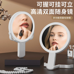 亚马逊便携手持化妆镜 双面带灯充电款旅行台式折叠led化妆镜子