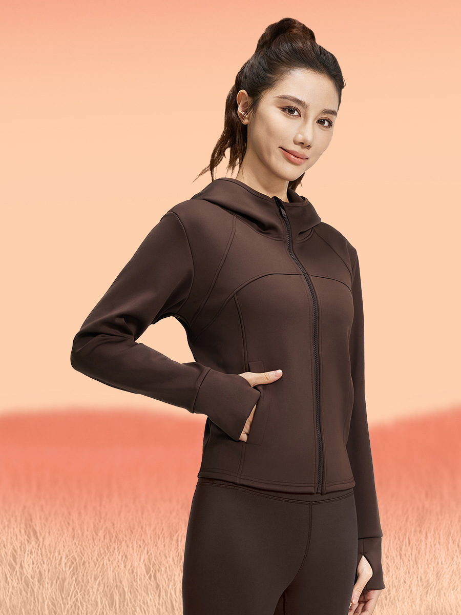 Juyi Tang otoño y invierno miel de melocotón conjunto de terciopelo más terciopelo grueso con bolsillo con capuchón cálido conjunto de yoga deportivo