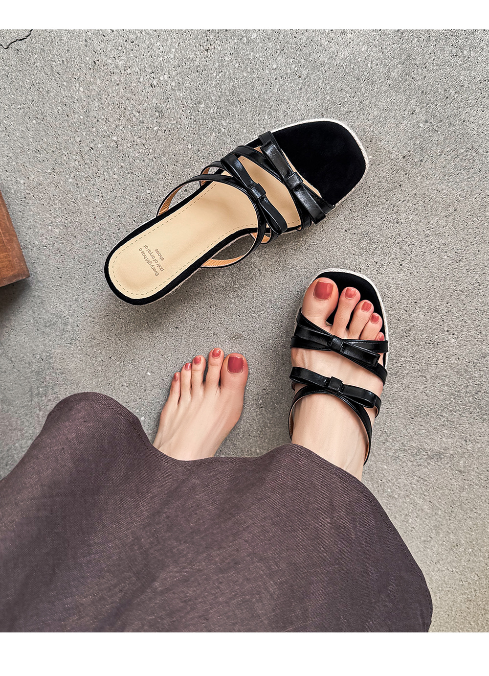 Sandal cao gót nữ quai mảnh mũi hở đế xuồng đan rơm gót 9 cm — màu đen, màu trắng ngà chi tiết 8