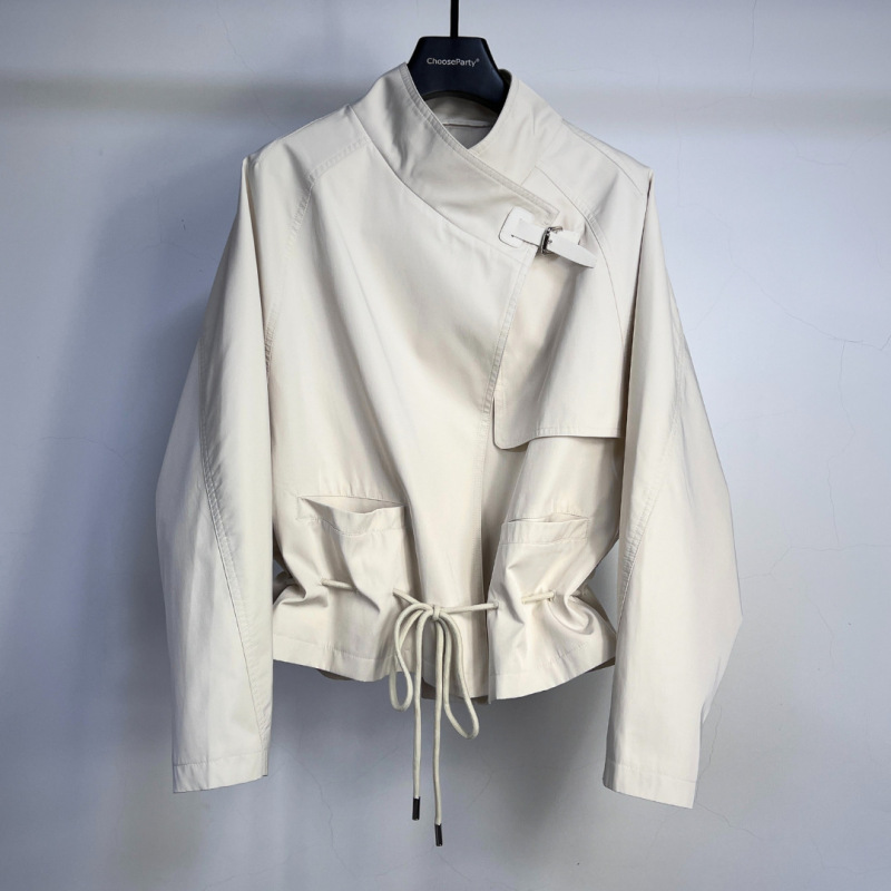 [Cp] Designer Women's Clothing Counter Genuine Short Stand-Up Collar Windbreaker Women's Loose Drawstring Ruffled Hem Jacket