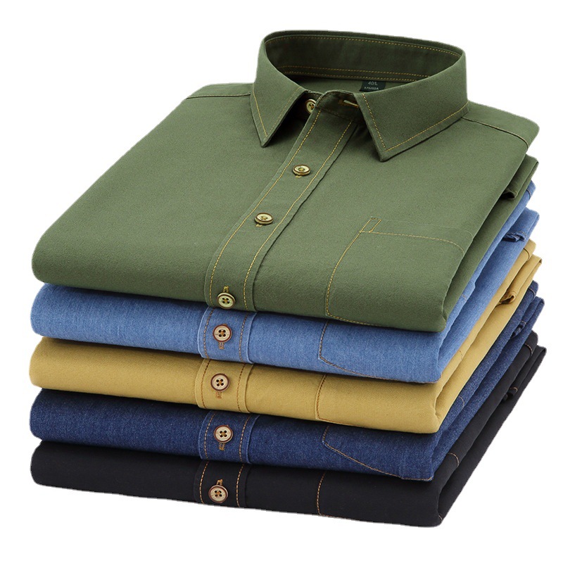 Nuevo algodón Denim de manga larga camisa de los hombres casual cómodo color sólido moda herramientas juventud camisa chaqueta hombres