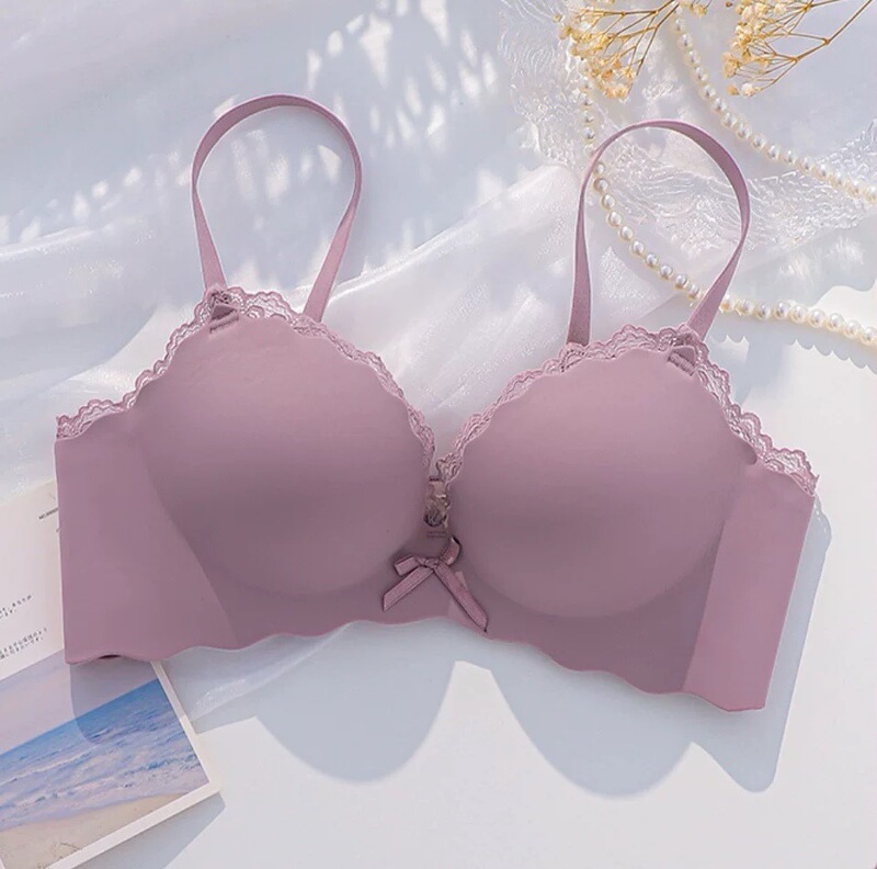 纯色蝴蝶结无痕美背内衣女士小胸聚拢显大防下垂无钢圈收副乳文胸|undefined