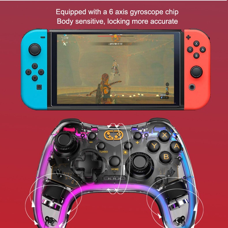 switch gamepad neon RGB colorful glow switch pro wireless gamepad 6-axis somatosensory