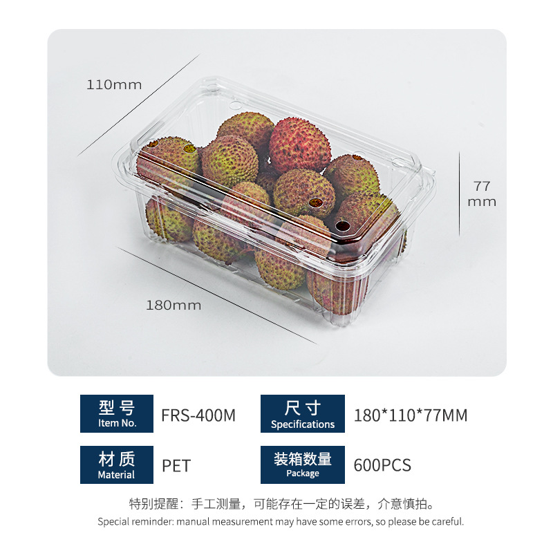 Caja de embalaje de fruta desechable caja de embalaje de plástico transparente caja de corte de fruta para llevar con tapa supermercado caja de frutas y verduras al por mayor