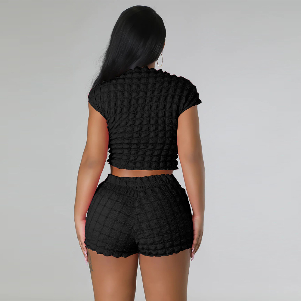 273g Weight Short Sleeve Sleeve Length Polyester Fabric Type Shorts Pants Type Shorts Co-ord Set Sets Type Daily Women'S Streetwear Solid Color Polyester Patchwork Shorts Co-ord Set Shorts Shorts Sets