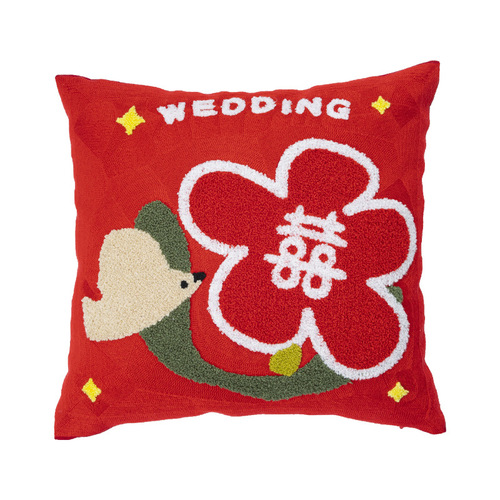 Chinese style wedding national trend festive wedding combination pillow sofa lumbar bed decorative pillow flower red cushion