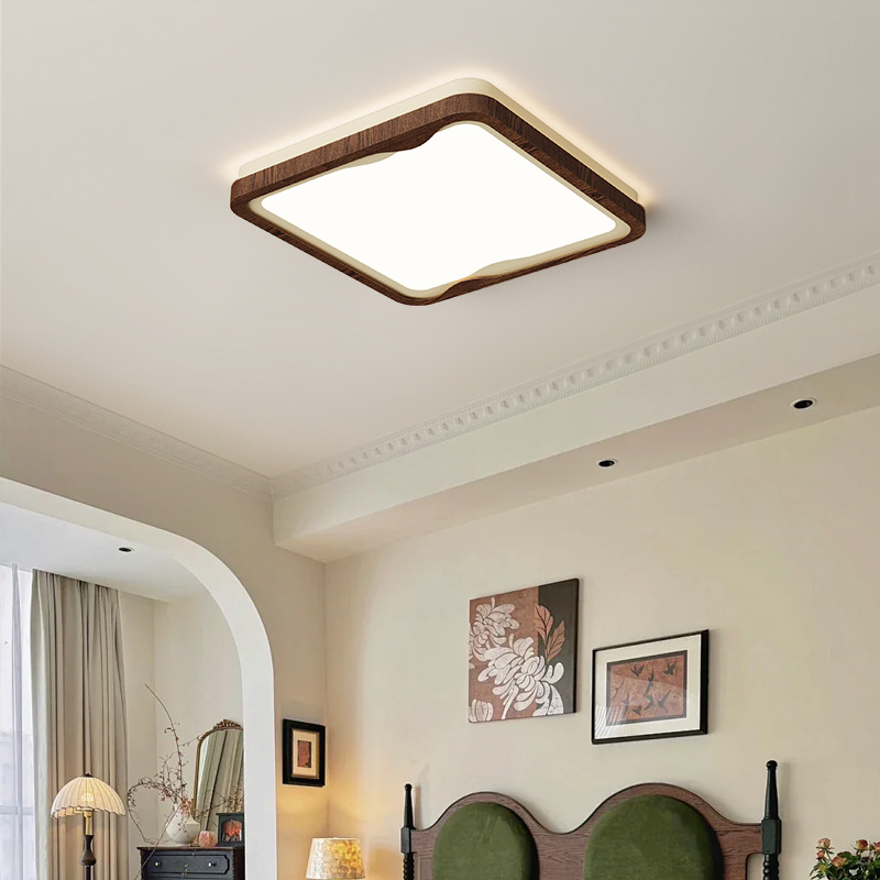 Lámpara de techo de sala de estar, estilo antiguo, color de nogal, personalidad creativa, lámpara de protección ocular de viento silencioso, lámpara de estudio de dormitorio de viento crema